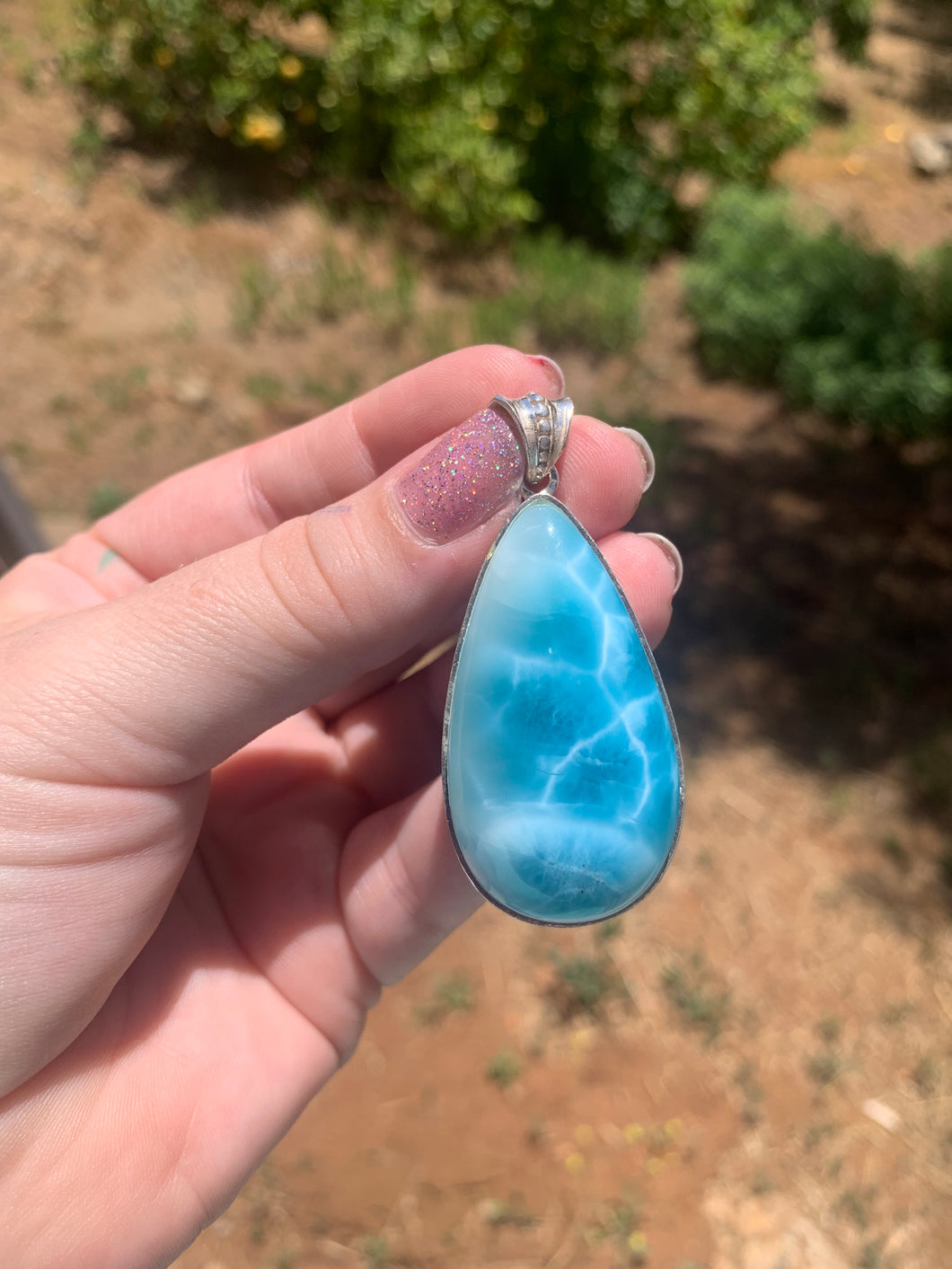 Larimar Sterling Silver Tear Drop Pendant Grade AAA