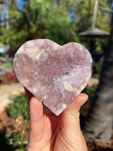 Lavender Pink Amethyst Flower Agate Heart w Stand