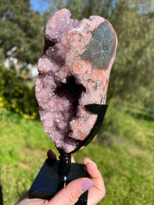 Pink Amethyst Druzy Portal w Jasper on Stand