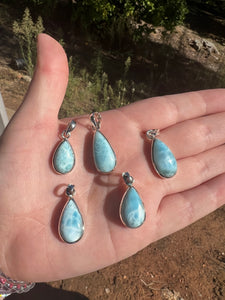 Larimar Tear Drop Sterling Silver Pendants *Variety