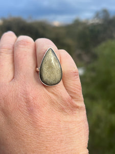 Gold Sheen Obsidian Ring Size 8