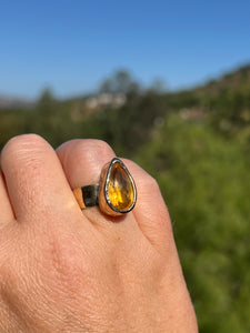 Honey Citrine Gold Electroformed Ring 6+