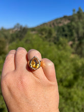 Load image into Gallery viewer, Honey Citrine Faceted 24kt Gold Overlay Adjustable Ring 6+