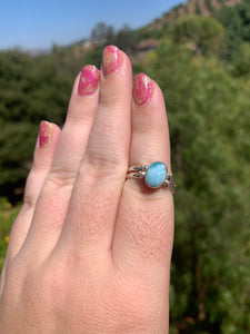 Larimar and Amber Sterling Silver Ring size 9.5