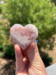 Pink Amethyst Flower Crystallized Agate Heart