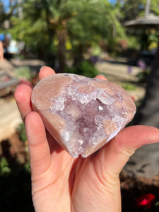 Pink Amethyst Flower Agate Heart w Stand