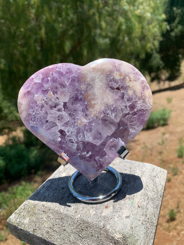 Lavender Pink Amethyst Heart on Stand