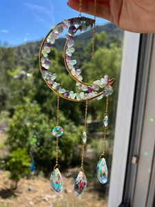 Fluorite Moon Sun Catcher Wall Hanging