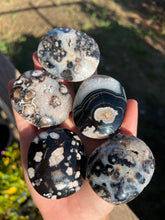 Load image into Gallery viewer, Black Flower Agate Palm Stone Intuitively Selected