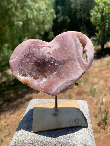 Lavender Pink Amethyst Druzy Heart on Stand