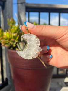 Quartz Crystallized Gold Electroformed Moon Pendant