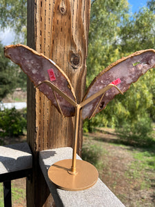 Pink Amethyst Butterfly Wings with Custom Stand