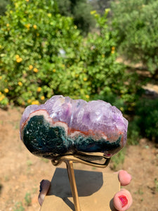 Lavender Pink Amethyst Druzy Heart on Stand