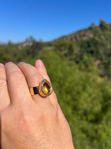 Honey Citrine Faceted 24kt Gold Overlay Adjustable Ring 6+