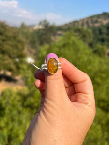 Larimar Oval And Amber Reversible Sterling Silver Ring Size 9