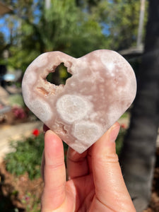 Pink Amethyst Flower Agate Heart W Stand