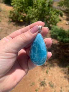 Larimar Sterling Silver Tear Drop Pendant Grade AAA