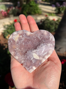 Lavender Pink Amethyst Flower Agate Heart w Stand