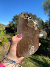 Load image into Gallery viewer, Smokey Quartz with Hematite and Gold Rutile Cutbase