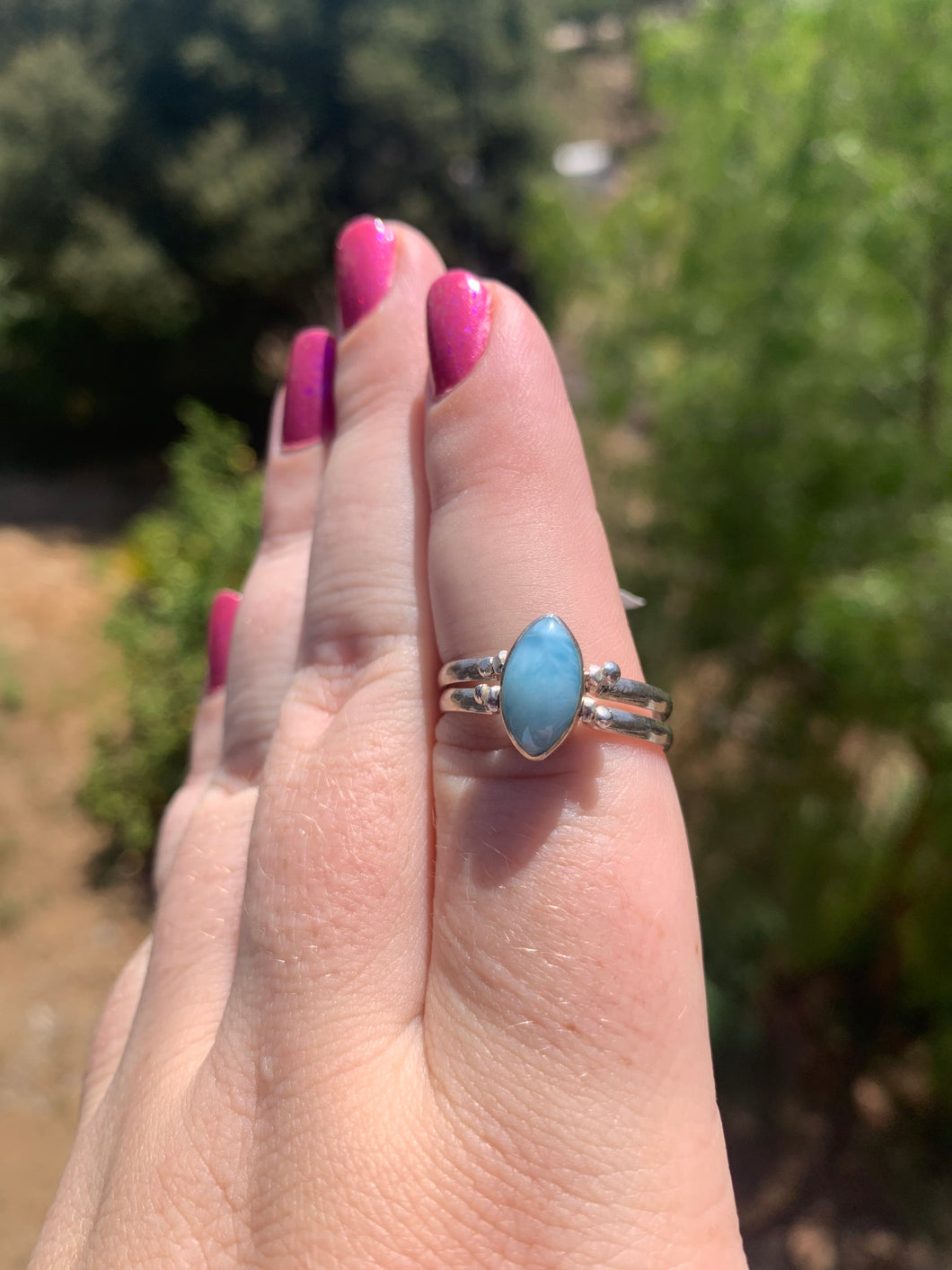 Larimar and Amber Double Sided Ring Size 9.75