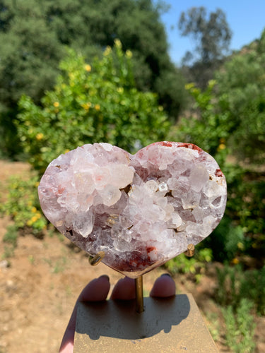 Pink Amethyst Druzy Heart on Stand