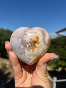 Carnelian Flower Agate Puffy Heart