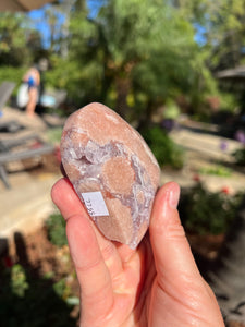 Pink Amethyst Flower Agate Heart w Stand