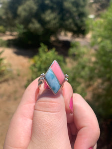 Larimar and Conch Shell Double Sided Sterling Silver Ring Size 7.75