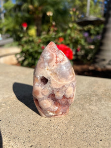 Pink Amethyst Flower Agate Druzy Flame