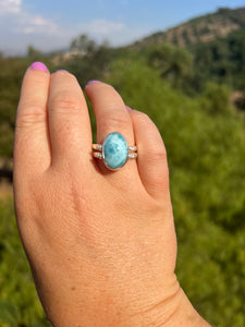 Larimar Oval And Amber Reversible Sterling Silver Ring Size 9