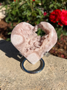 Pink Amethyst Flower Agate Heart W Stand