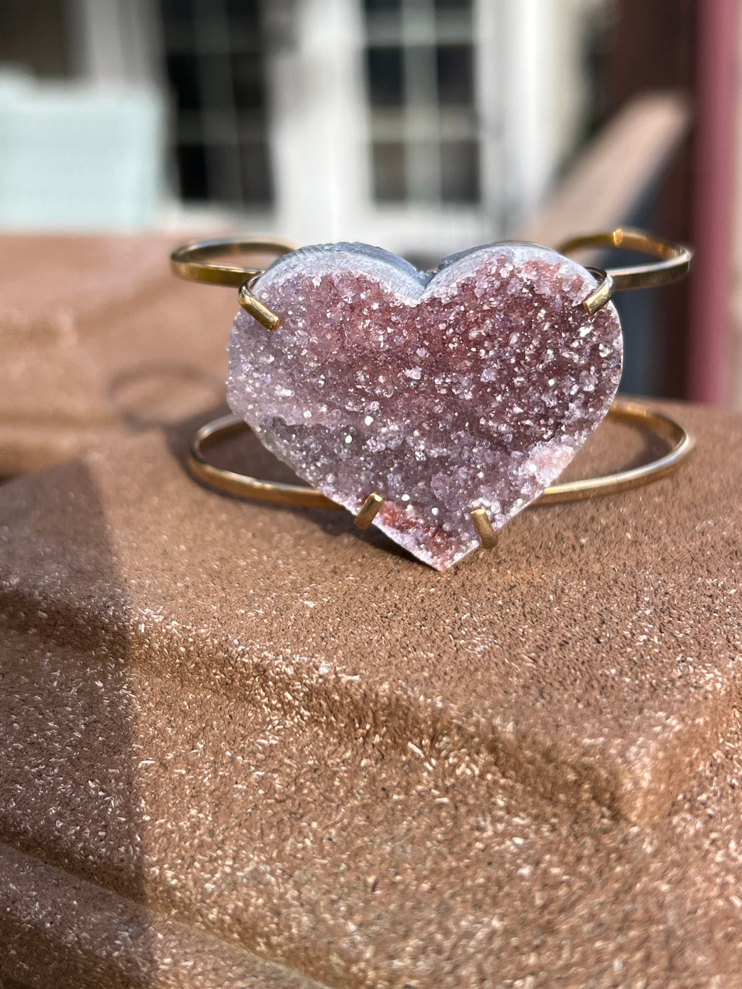 Amethyst Heart Gold Cuff