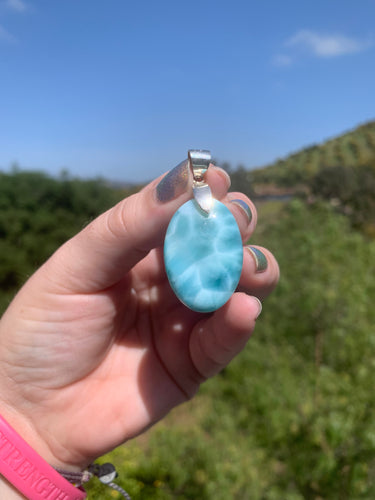 Larimar Rounded Oval Sterling Silver Pendant