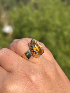 Honey Citrine Gold Electroformed Ring 6+