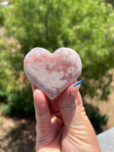 Load image into Gallery viewer, Pink Amethyst Flower Crystallized Agate Heart