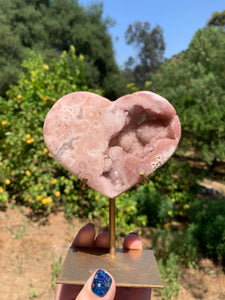 Pink Amethyst Druzy Heart on Stand