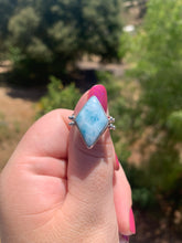 Load image into Gallery viewer, Larimar and Conch Shell Double Sided Sterling Silver Ring Size 7.75