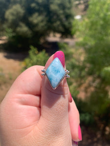 Larimar and Conch Shell Double Sided Sterling Silver Ring Size 7.75