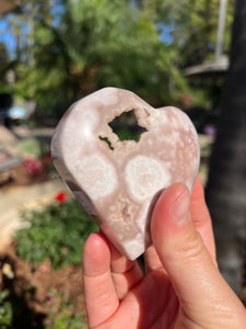 Pink Amethyst Flower Agate Heart W Stand