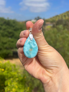 Larimar Rounded Oval Pendant Sterling Silver