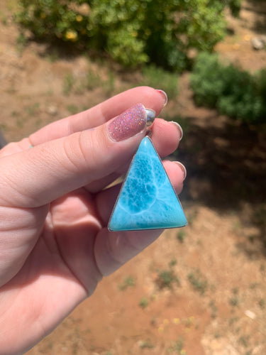 Larimar Sterling Silver Triangle Pendant Grade AAA