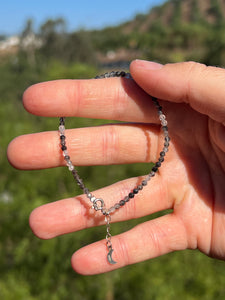 Black tourmaline Faceted Charm Bracelet size 7ish