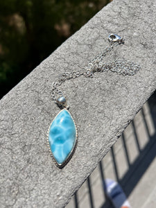 Larimar Marquis Sterling Silver Necklace  Grade AA 68DG