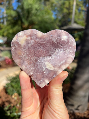 Lavender Pink Amethyst Flower Agate Heart w Stand