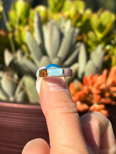 Larimar Amber Conch Shell Sterling Silver Size 7 Ring