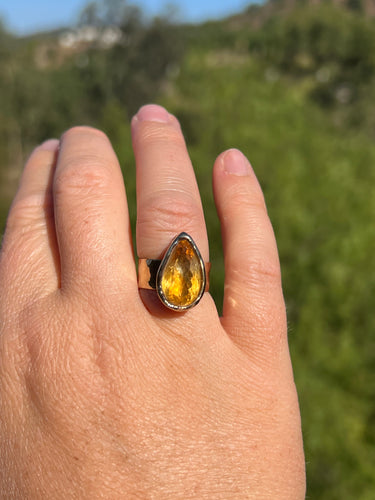 Honey Citrine Gold Electroformed Ring 6+