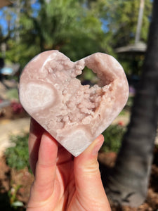 Pink Amethyst Flower Agate Heart W Stand