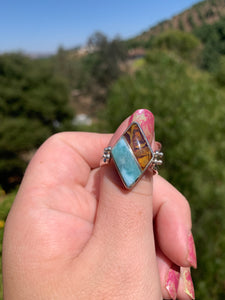 Larimar and Amber Sterling Silver Ring Size 10