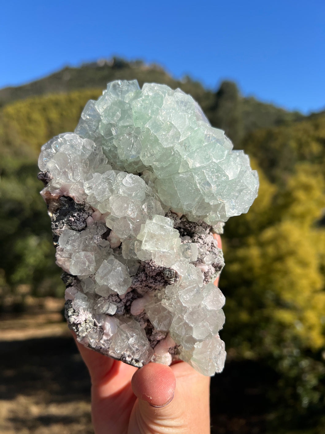 Green Apophyllite Cluster with Peach Stilbite ￼