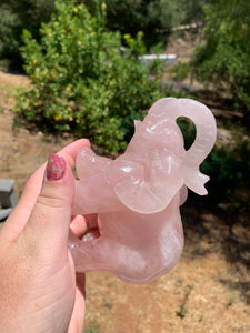 Rose Quartz Elephant Carving